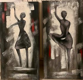 Coppia di dipinti su tela arte moderna