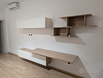 Parete attrezzata moderna bianco lucido e rovere 