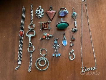Lotto argento bracciale anello spilla orecchini