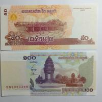 Coppia banconote 50-100 Riels Cambogia