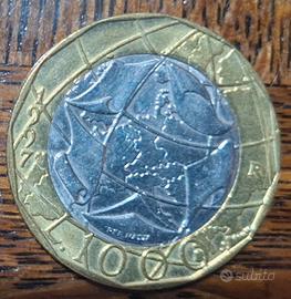 Moneta 1000 lire con Europa sbagliata