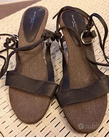 Sandali zeppa NANNINI in pelle marrone scuro