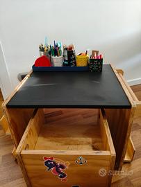 tavolino multifunzione bimbi in legno con lavagna 