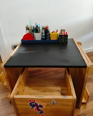 tavolino multifunzione bimbi in legno con lavagna 