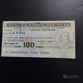 MINIASSEGNO 100 LIRE 1977 BANCA S.PAOLO BRESCIA