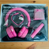 Set audio Bluetooth rosa cuffie speake power bank