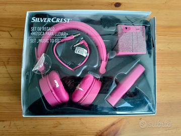 Set audio Bluetooth rosa cuffie speake power bank