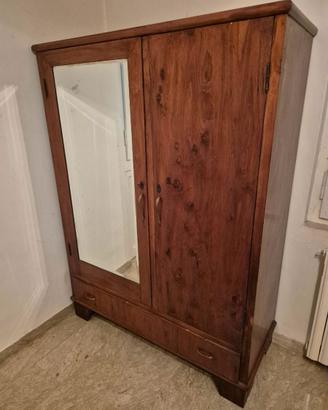 Armadio vintage anni '50/'60 in legno con specchio