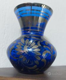Vasetto vetro blu cobalto overlay argento a.60-700