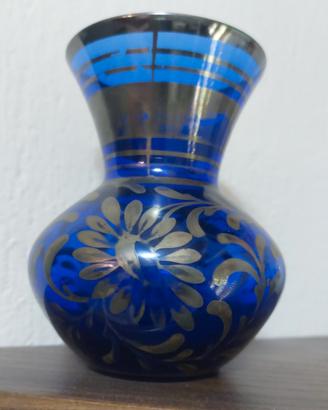 Vasetto vetro blu cobalto overlay argento a.60-700