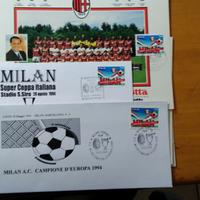 Cartolina Milan campione d'Italia + buste coppe