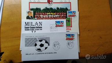 Cartolina Milan campione d'Italia + buste coppe