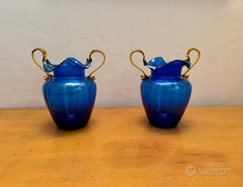 Coppia vasi vetro di Murano, blu cobalto