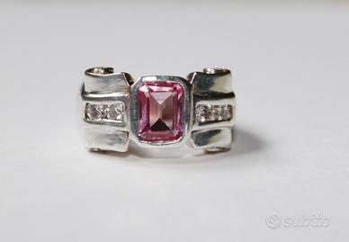 Anello argento pietra rosa sfaccettata 