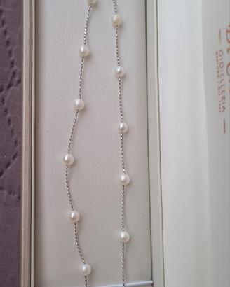 Bracciale oro bianco 750,18kt e perle vere 