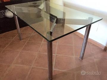 TAVOLO IN CROMO E CRISTALLO MIM ANNI 80