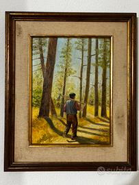 Boscaiolo olio su tela 35,5x30cm - 1970