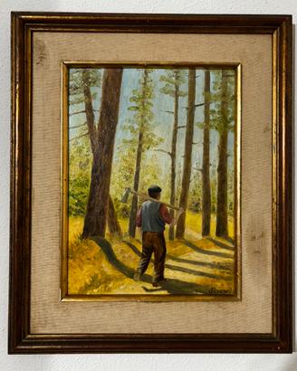 Boscaiolo olio su tela 35,5x30cm - 1970