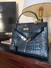 Borsa stile Kelly in vero coccodrillo