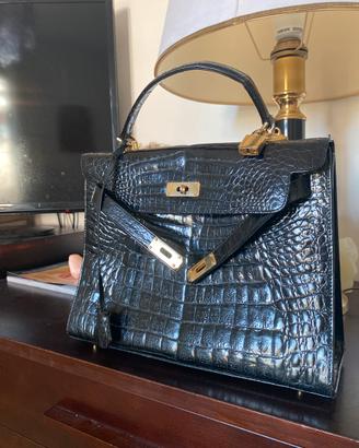 Borsa stile Kelly in vero coccodrillo