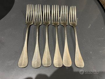 6 forchette in metallo argentato, doppio marchio