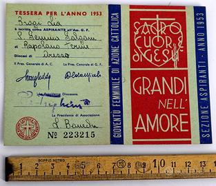 Tessera Azione Cattolica - Gioventù Femminile 1953