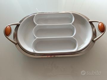 vassoio acciaio con antipastiera ceramica 
