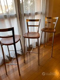 3 Sgabelli cucina acciaio legno