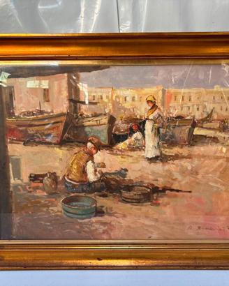 Antonio Buonaiuto Porto marittimo olio su tela