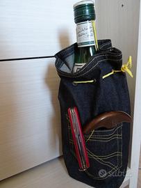 Sacca in jeans portabottiglia/portascarpe