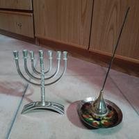 Candelabro Menorah e portaincenso in ottone
