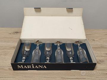 6 Calici Flûte Cristallo Bohemia Vintage Oro
