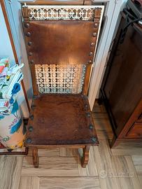Coppia sedute Neorinascimentale - Legno e cuoio