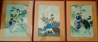 Tre stampe  a colori di Toshikata Mi