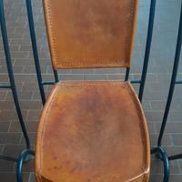 3 sedie in ferro battuto e cuoio