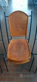 3 sedie in ferro battuto e cuoio