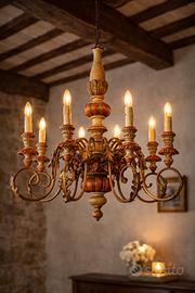 Lampadario vintage in legno