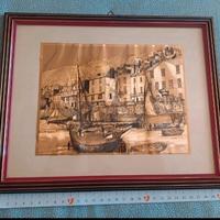 Quadro su lamina iridescente con barche 