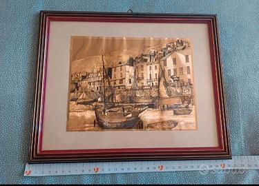 Quadro su lamina iridescente con barche 