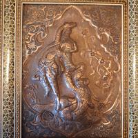 Incisione persiana Ghalamzani cornice Khatam-Kari