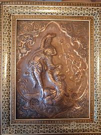 Incisione persiana Ghalamzani cornice Khatam-Kari