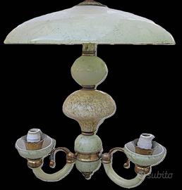 ANTICO LAMPADARIO IN VETRO OPALINO RESTAURATO