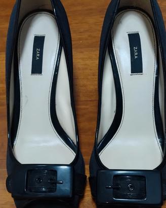 Decollete open toe nere con fibbia