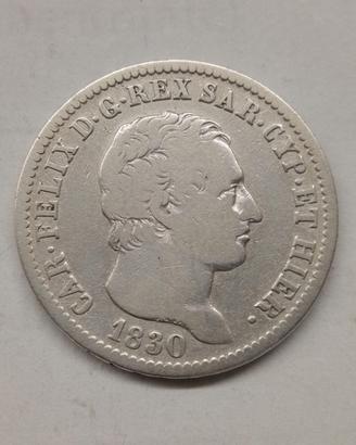 Moneta in argento 1 lira 1830 Carlo Felice