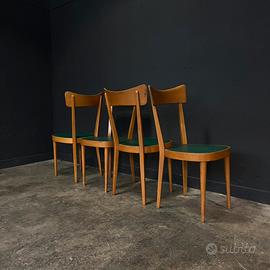 4 sedie anni 50 in faggio rivestite in skai verde