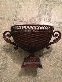 coppa vaso centrotavola in midollino e ferro