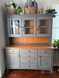 Credenza country pino massello grigio azzurro