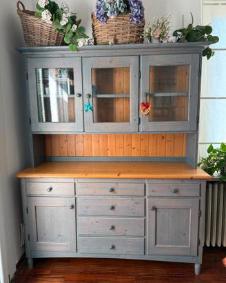 Credenza country pino massello grigio azzurro