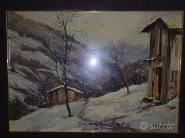 FRASSINE Paesaggio Montano Innevato NEVICATA _olio