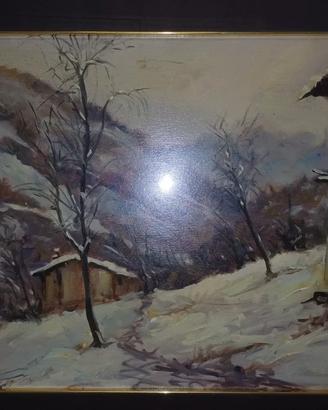 FRASSINE Paesaggio Montano Innevato NEVICATA _olio
